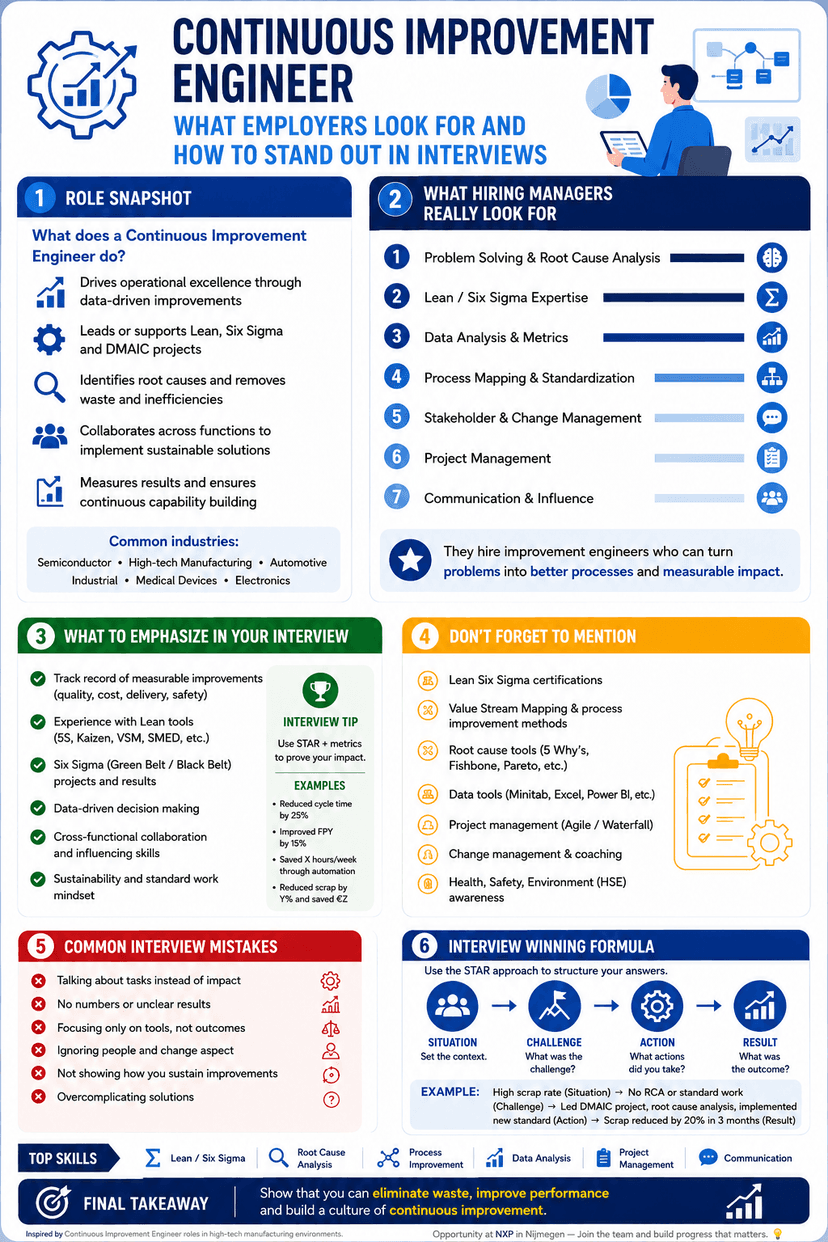 Continuous Improvement Engineer hiring manager infographic