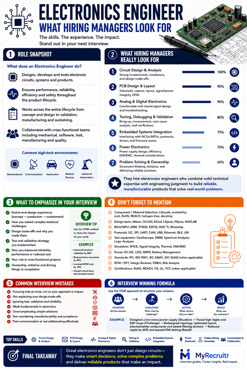 Electronics Engineer hiring manager infographic