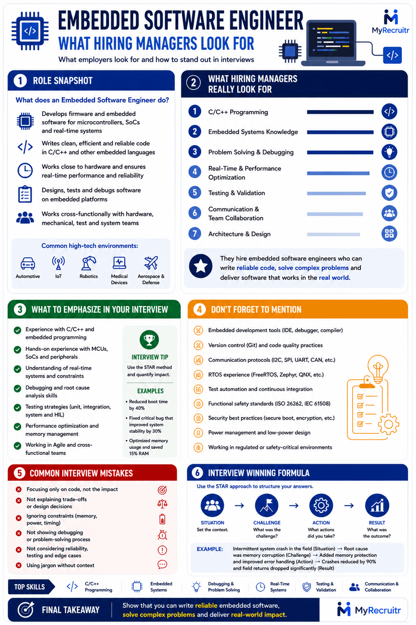 Embedded Software Engineer hiring manager infographic