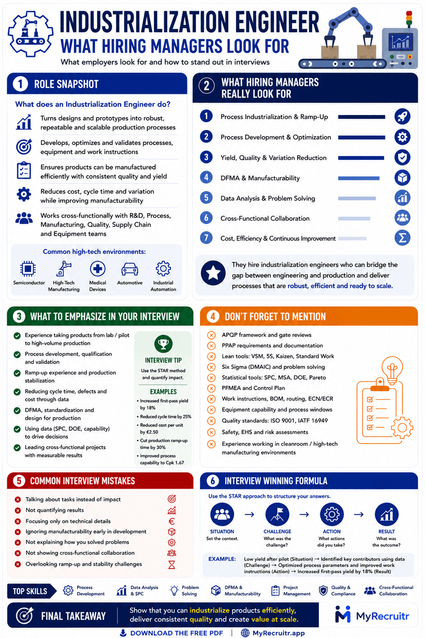 Industrialization Engineer hiring manager infographic