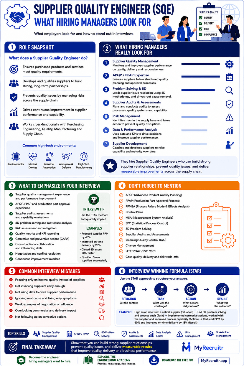 Supplier Quality Engineer hiring manager infographic