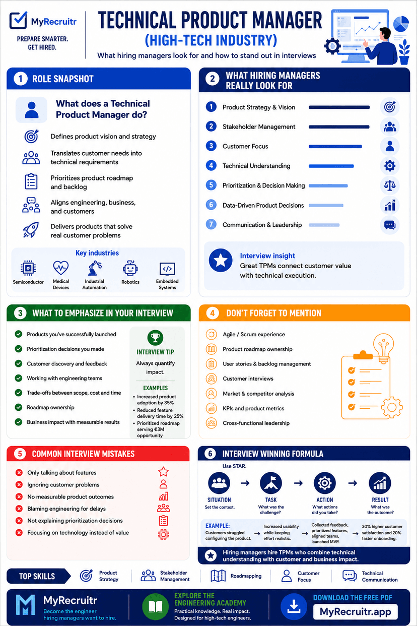 Technical Product Manager hiring manager infographic